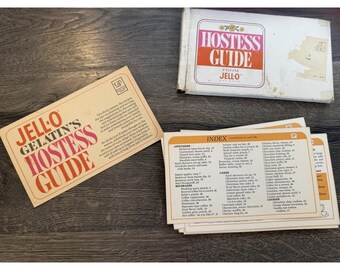 Juego completo y antiguo de tarjetas de recetas, Guía de anfitrionas de gelatina Jell-O (1967)