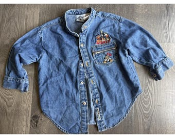 Vintage Embroidered Mickey & Co 90s Mickey Mouse Denim Button Up 3T