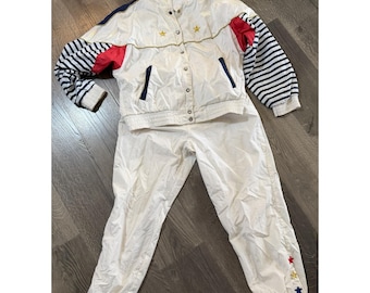 Conjunto de pantalón cortavientos deportivo vintage para mujer, estilo años 80, con diseño de London Fog y bloques de color, talla M, blanco