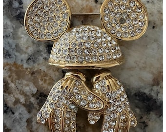 Disney Napier Pave' Crystal Rhinestone Mickey Mouse Ears & Gloves Brooch