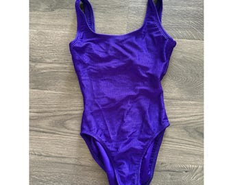 Vintage NEW 90's Catalina Purple Shiny Ribbed 1Piece Swim/Body Suit Size 10