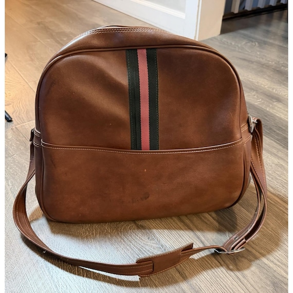 Vintage Interpur Designer Mens Brown Leather Crossbody Messenger Bag Lock/key