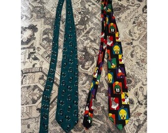 Vintage men's Ties. The Disney channel Mickey mouse  and looney tunes mania