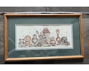 ヴィンテージ風額入りベビーナーサリー絵画「ノアの箱舟」、ベティ・シルズ作
