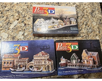 3 Puzzles)Puzz 3D Springtime Venice, New England Fishing Village, Christmas