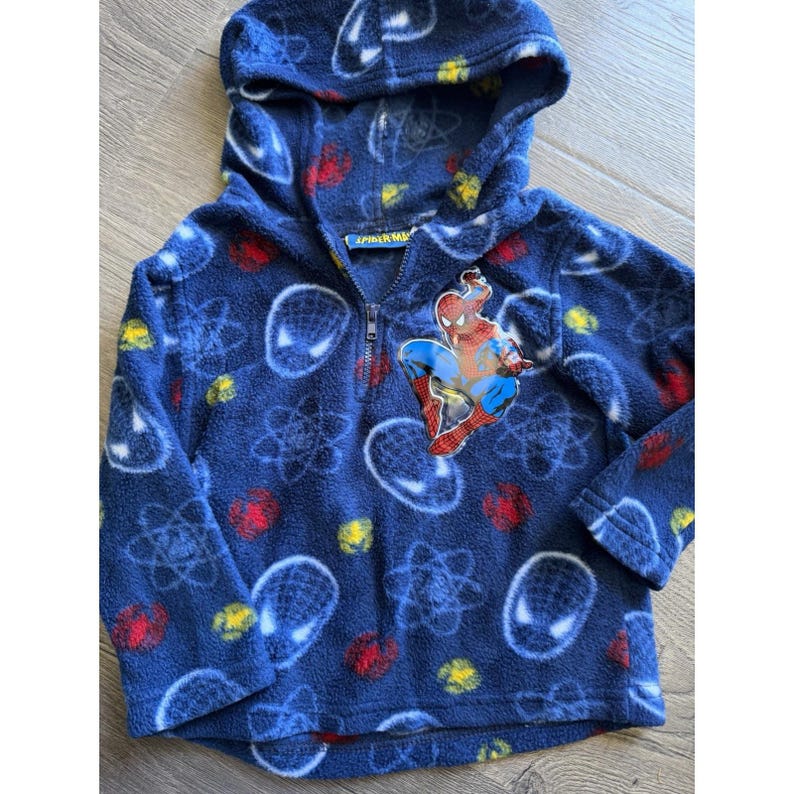 Vintage Marvel Spider-Man Boy 1/4 Zip Fleece Hoodie 24 Months image 3