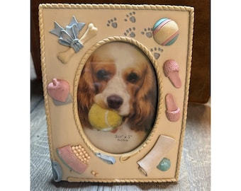 Marco de fotos de cerámica con temática vintage de mascotas, marco de gato o perro para fotos de 3.5 x 5 pulgadas.