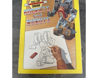 Vintage You Can Draw Rockets & Robots Book  1986 Willowisp Press  Drawing Book