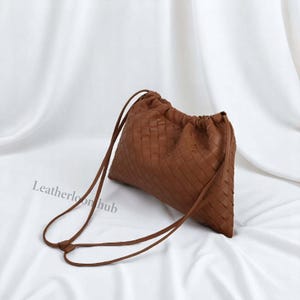 Handwoven Real Leather Tote – Dumpling Makeup Bag, Vintage Woven Knot Shoulder Purse
