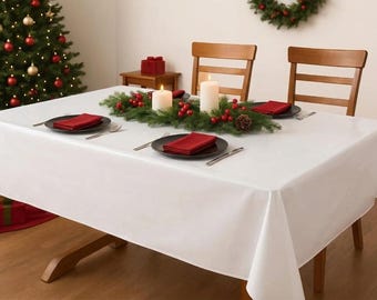 Solid White Vinyl Table Cover | Wipe Clean Tablecloth for Kitchen, Dining, Wedding & Event Tables