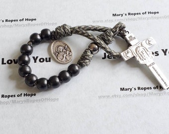 CLEARANCE, Paracord Pocket Rosary, Every day carry, Holy Face Crucifix, Our Lady Of Perpetual help Medal, EDC, Catholic