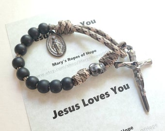 Memento Mori Rosary, Miraculous Medal, gunmetal, EDC