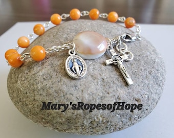 CLEARANCE, Rosary bracelet, wire style, beads, chain, Miraculous Medal, Saint Benedict Crucifix