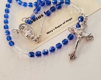 CLEARANCE, Miraculous Medal Rosary, beaded, jewelry style, flex Rosary, blue Rosary, Catholic decade Rosary