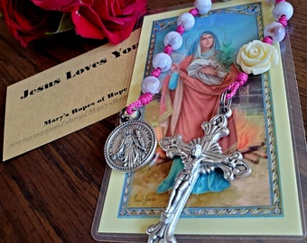 Saint Agatha beaded Rosary, pocket Rosary, tenner, single decade, acrylic beads