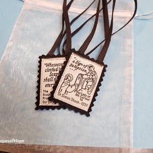 Our Lady Of Mt Carmel brown Scapular, Catholic gift, traditional wool style, set of 2