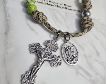 Knotted Paracord finger Rosary, Saint Benedict, EDC, Saint Michael, pocket Rosary