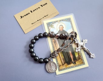 Saint Peregrine pocket Rosary,EDC, Saint Rosary, small Rosary, Paracord, acrylic beads, Italian hardware