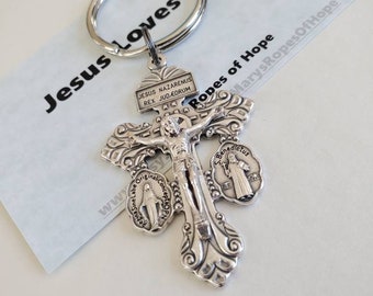 Large Crucifix keychain, Indulgence, Miraculous Medal, Saint Benedict, New driver gift