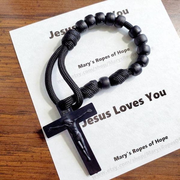 Paracord Pocket Rosary, Blackout, EDC, plastic beads, Rosary Extremist