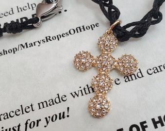 CLEARANCE, Faceted Cross necklace, black micro cord, Catholic gift, religious necklace, wedding jewelry