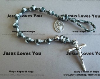 CLEARANCE, Saint Dismas Rosary, Holy Family, Knotted Rosary, Nails Crucifix