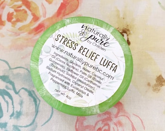 STRESS RELIEF : Natural Luffa Soap, Eucalyptus Spearmint, Relax Blend, Glycerin Soap, Loofah Sponge