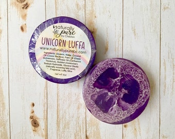 UNICORN LUFFA, Jabón exfoliante, Jabón de glicerina, Esponja de Luffa natural, Exfoliante, Jabón de pedicura, Aroma a bayas