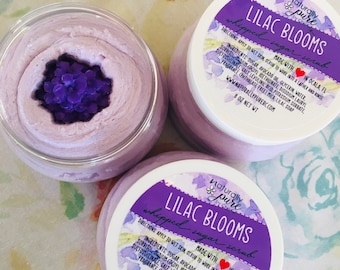 LILAC BLOOMS: Exfoliante de azúcar batida / Exfoliante corporal / Exfoliante emulsionado / Jabón batido / Jabón en crema / Jabón de baño espumoso / Floral / Flores de primavera