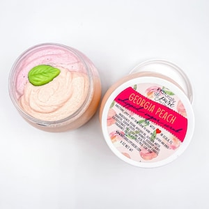 GEORGIA PEACH: Whipped Sugar Scrub | Body Scrub | Emulsified Scrub | Whipped Soap | Cream Soap | Foaming Bath Whip | Summer Scent | Natural