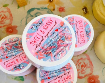 Sweet & Sassy: exfoliante de azúcar batido, exfoliante emulsionado, jabón batido, jabón en crema, batidor de baño espumoso, batidor de baño, algodón de azúcar, azúcar rosa