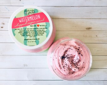 Sandía: Exfoliante de azúcar batido, Exfoliante emulsionado, Jabón batido, Jabón en crema, Batidor de baño espumoso, Batidor de baño, Exfoliante de semillas de amapola