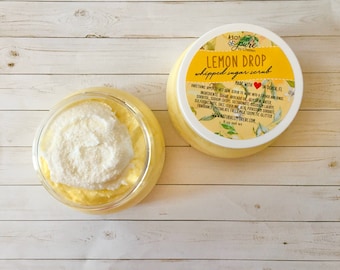 Gota de limón: exfoliante de azúcar batido, exfoliante emulsionado, jabón batido, jabón en crema, espuma de baño, espuma de baño, azúcar de limón