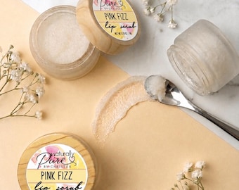 Pink Fizz Lip Scrub | Mixed Berry Lemon | Handmade Sugar Lip Exfoliator | Moisturizing Lip Care | Soft Smooth Lips