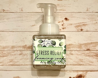 STRESS RELIEF Jabón espumante, Jabón líquido de hierbabuena de eucalipto, Jabón de manos, Jabón de bomba orgánico, Jabón de aceite de oliva, Sin aceite de palma