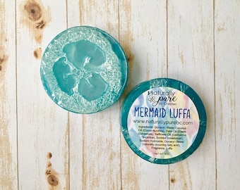 MERMAID LUFFA, Jabón exfoliante, Jabón exfoliante, Aroma oceánico, Esponja Louffa, Jabón pedicura