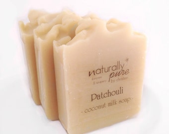Jabón de pachulí, leche de coco, jabón natural, aceite esencial, jabón artesanal, proceso en frío, jabón, manteca de karité, regalos, Black Friday, Cyber Monday