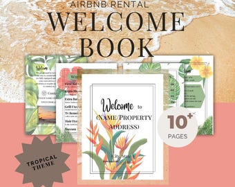 Tropical Airbnb Welcome Book Template: Beach House Guest Guide (Canva Editable, Digital Download)