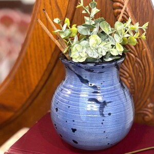 Signed Denise Schaffer Studio Pottery Blue Stoneware Vase Hand Thrown Ceramic Bud Vase Artisan Pottery Decor
