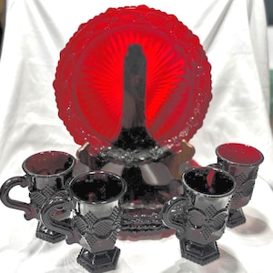 Vintage Avon Cape Cod Ruby Red Glassware Set - 8 Pieces