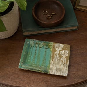 Vintage DePauw NOLA Studio Pottery Tray Signed Sgraffito Catchall Tray Handmade Ceramic Dish Mid Century Modern