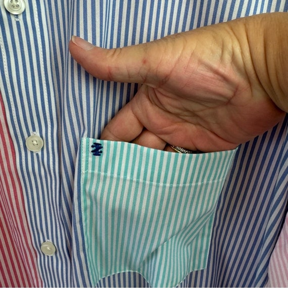 Izod Pastel Striped Patchwork Button Non Iron Shi… - image 4