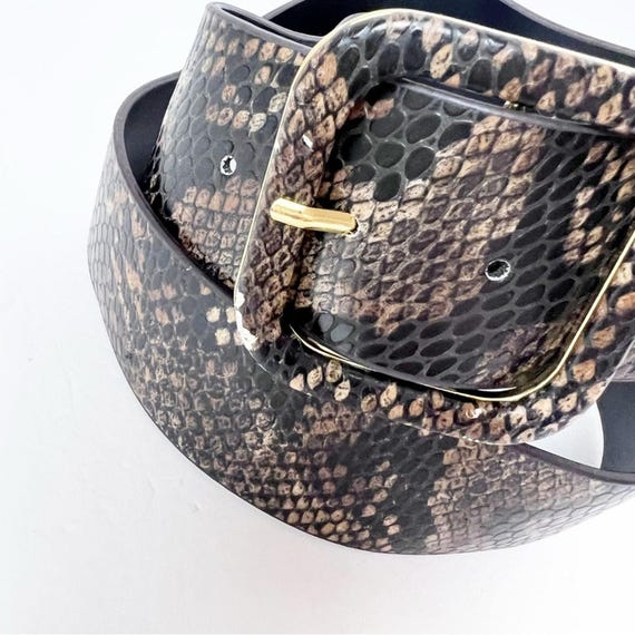 Tahari Arthur Levine Brown Black Snakeskin 2 Inch Wide Belt  display picture 1