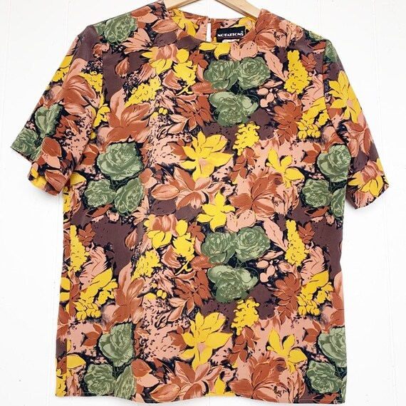 Vintage Notations Fall Leaves Print Boxy Blouse Women's Size Vintage Notations Fall Leaves Print Boxy Blouse Women's Size