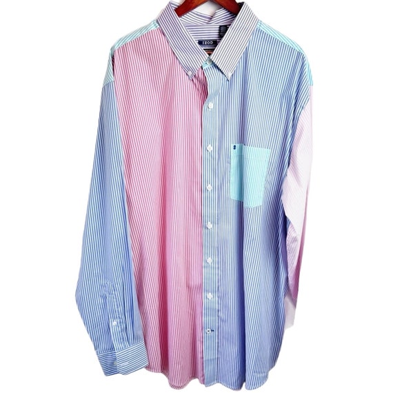 Izod Pastel Striped Patchwork Button Non Iron Shi… - image 1