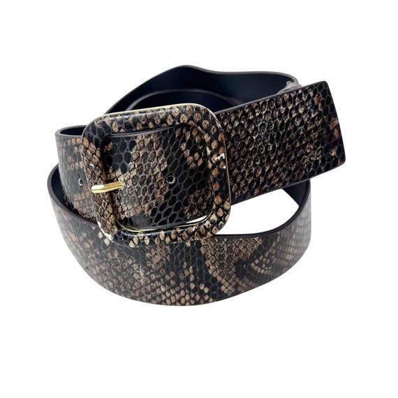 Tahari Arthur Levine Brown Black Snakeskin 2 Inch Wide Belt  display picture 2