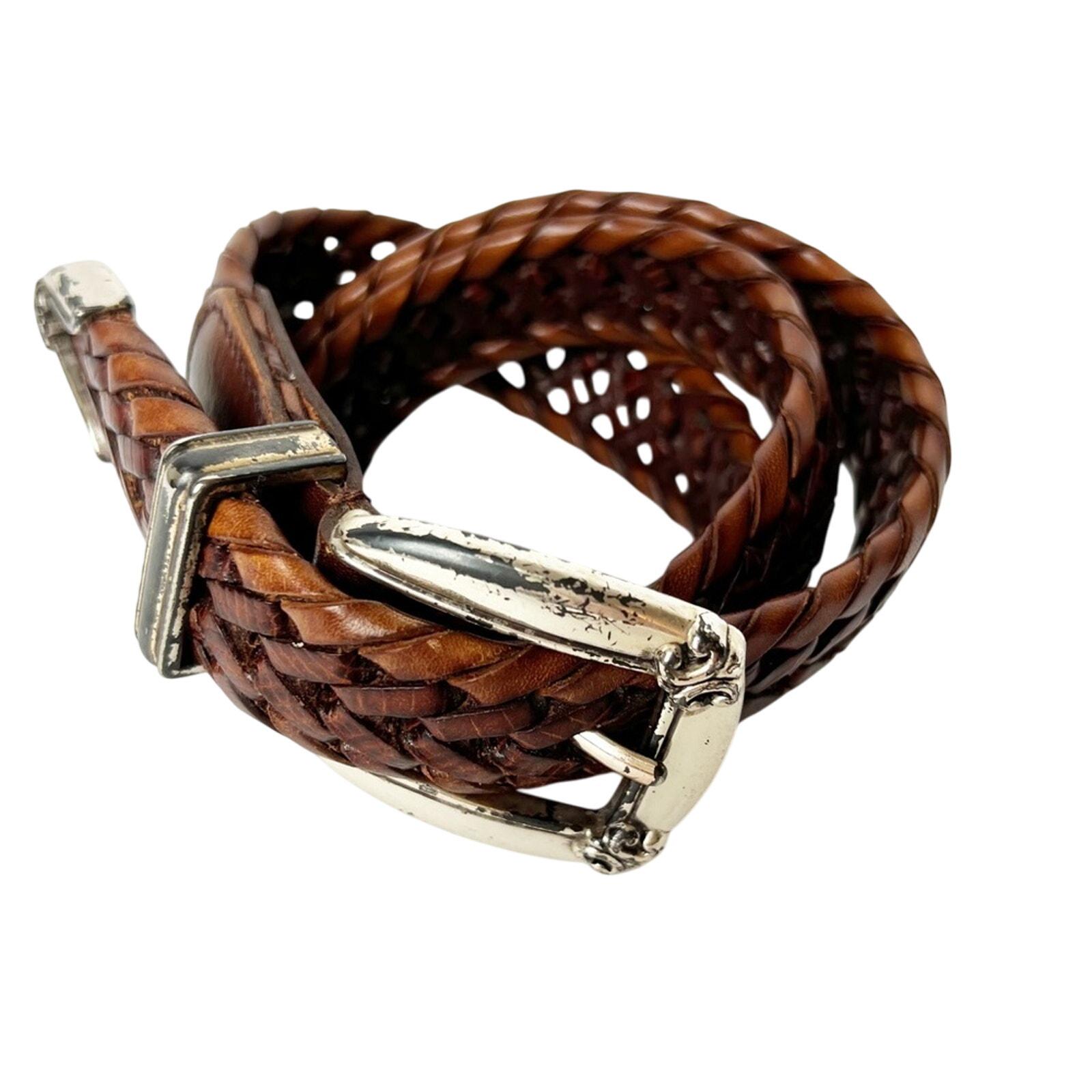 Fossil Vintage Y2K British Tan Braided Leather Boho Belt ?? Vintage Heavy Duty British Tan Leather Fossil Belt 34-38  main image 3