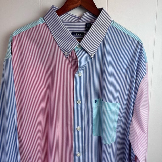 Izod Pastel Striped Patchwork Button Non Iron Shi… - image 3