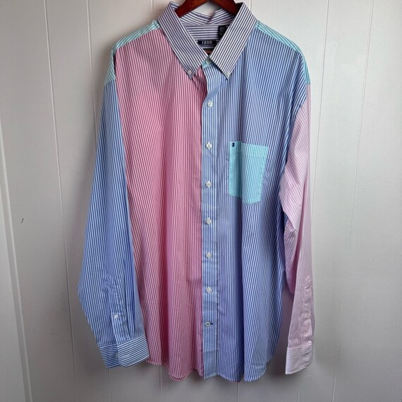 Izod Pastel Striped Patchwork Button Non Iron Shi… - image 2