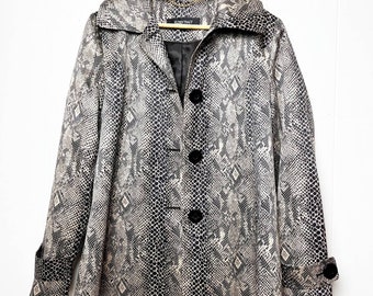 Cappotto vintage Ellen Tracy in pelle di serpente marrone chiaro e nera con stampa leggera, da donna, taglia S